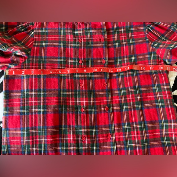 Vintage mockneck red plaid flannel double button blouse - Picture 6 of 7